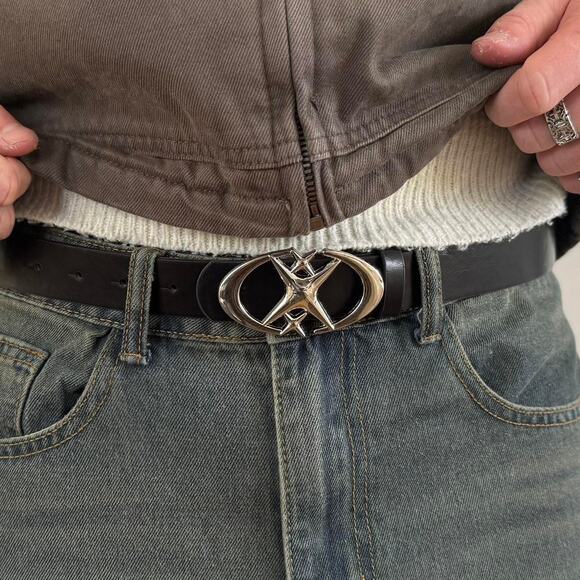 y2k silver and black gothic chrome star boho belt - Picture 1 of 11